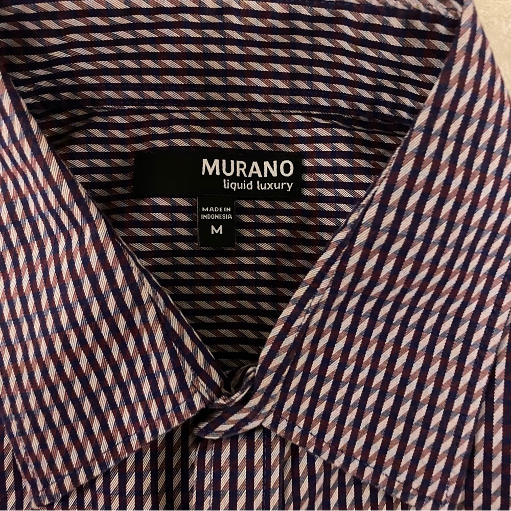 Murano Liquid Luxury Slim Fit Geometric Print Roll Tab Sleeve Dress Shirt M